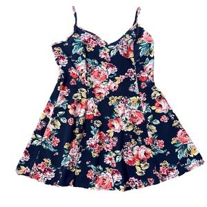Ambiance Navy Dress with Pink and Red Floral Print